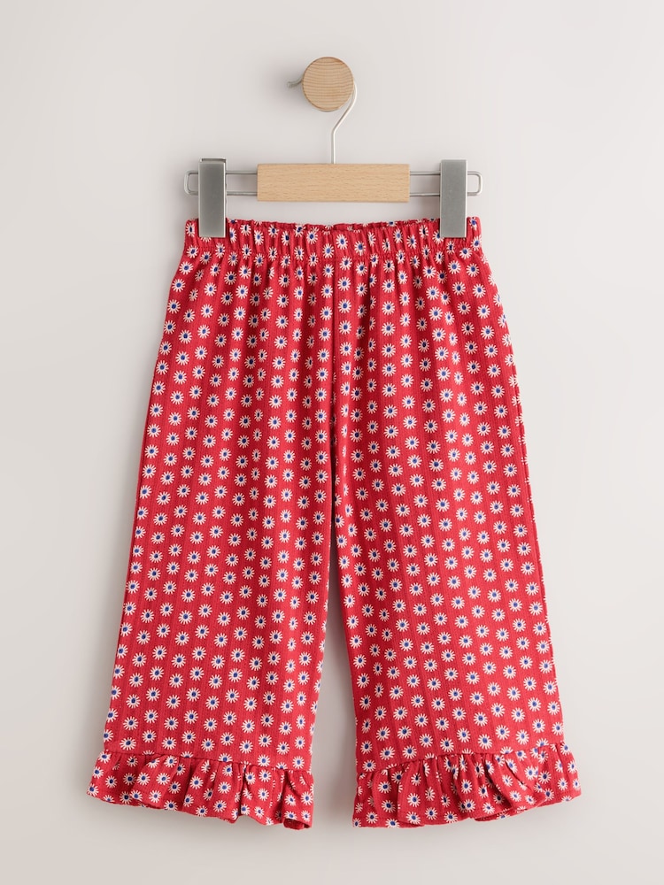 Red Flower Wide Leg Frill Trousers (3mths-7yrs) - Image 1 of 4