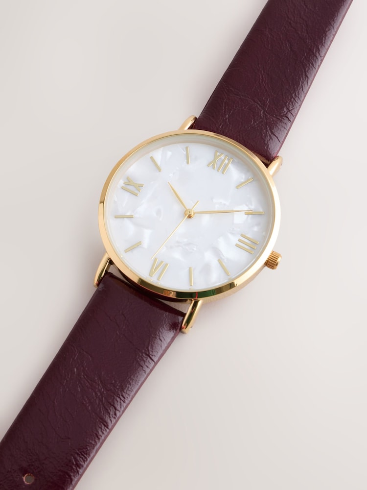 Burgundy Red Pearlised Effect Round Case Watch - Image 4 of 4