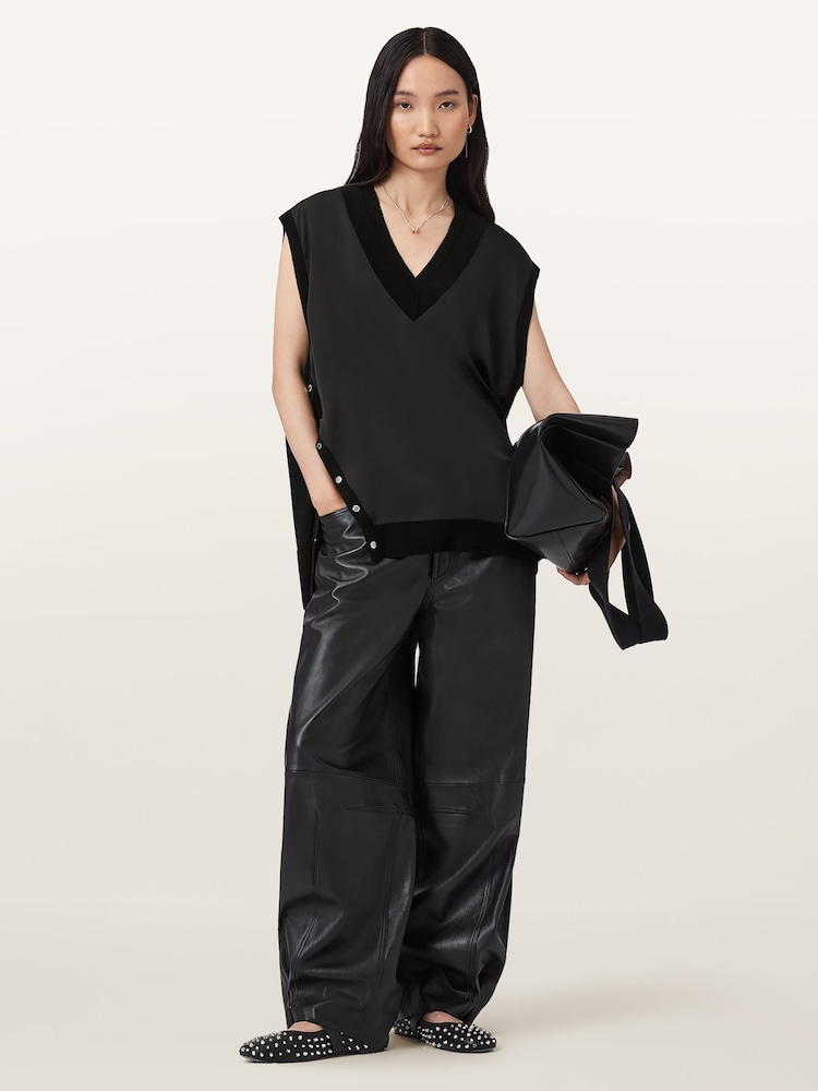 AllSaints Black Bern Stud Tank Top - Image 1 of 8