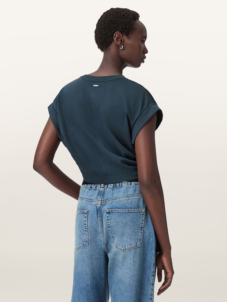 AllSaints Blue Mira Satin T-Shirt - Image 2 of 7