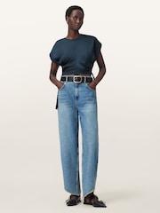 AllSaints Blue Mira Satin T-Shirt - Image 3 of 7