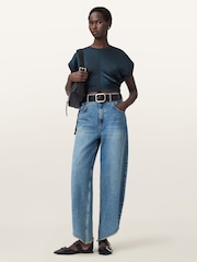 AllSaints Blue Mira Satin T-Shirt - Image 4 of 7