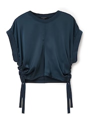 AllSaints Blue Mira Satin T-Shirt - Image 7 of 7