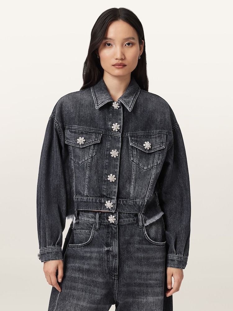AllSaints Black Beth Denim Jacket - Image 1 of 8