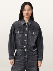 AllSaints Black Beth Denim Jacket - Image 7 of 8