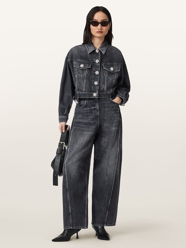 AllSaints Black Carter Barrel Jeans - Image 1 of 8
