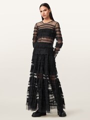 AllSaints Black Arlea Tulle Skirt - Image 1 of 10