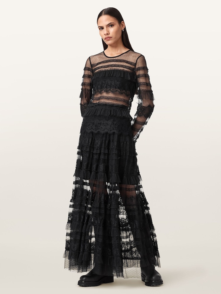 AllSaints Black Arlea Tulle Skirt - Image 1 of 10