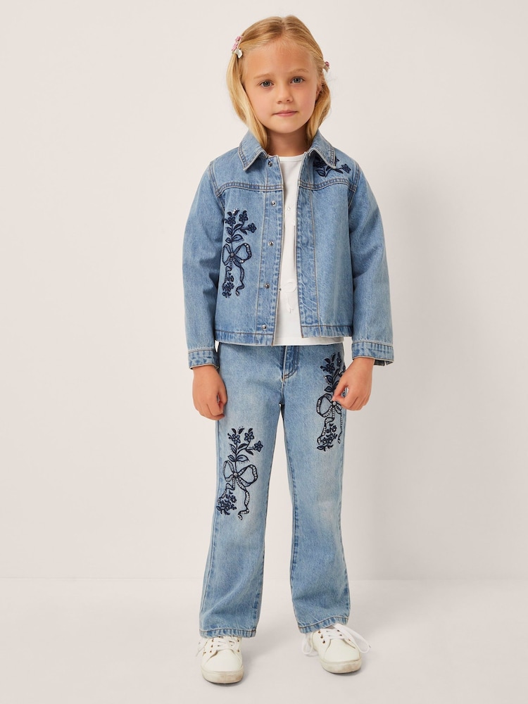 Monsoon Blue Bow Embroidered Denim Jacket - Image 1 of 4