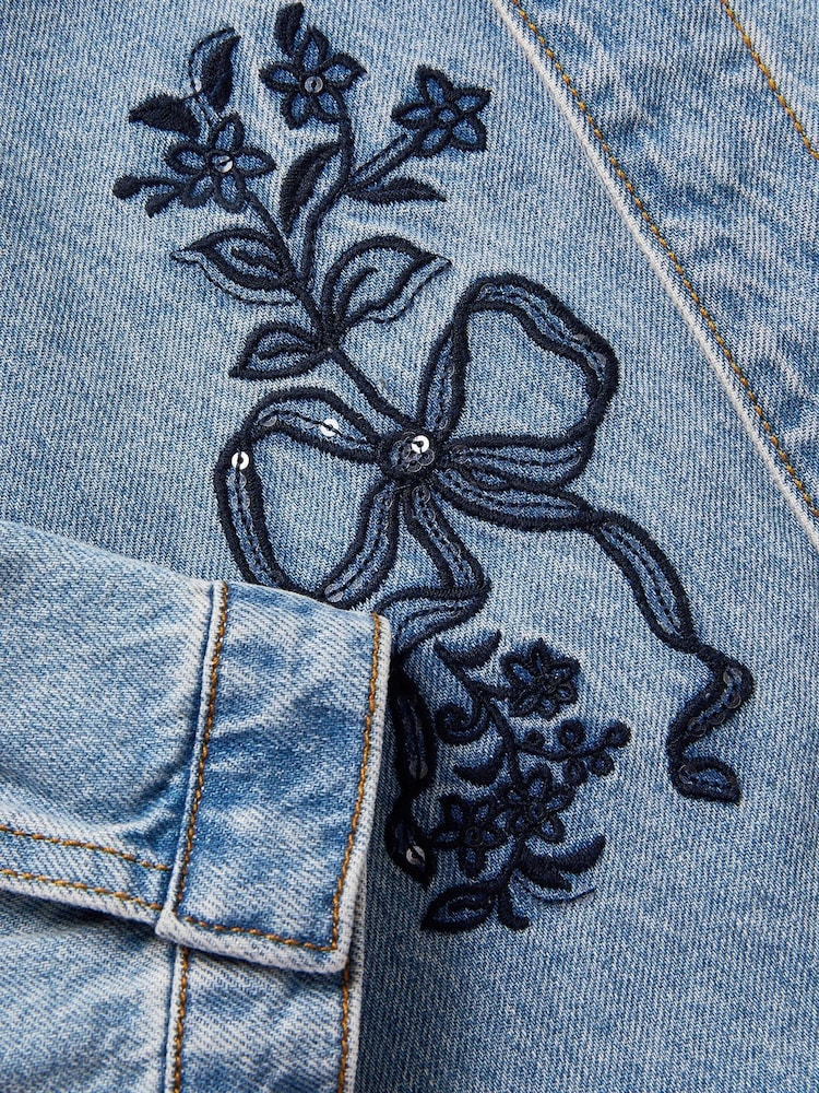 Monsoon Blue Bow Embroidered Denim Jacket - Image 4 of 4