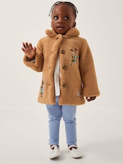 Monsoon Brown Baby Embroidered Floral Borg Coat - Image 1 of 1