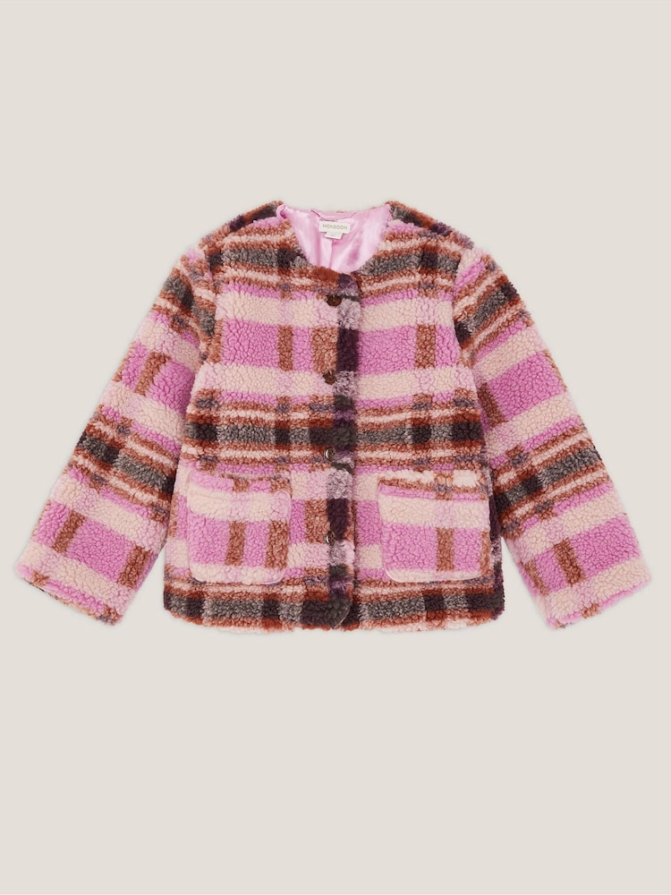 Monsoon Check Print Borg Jacket - صورة 2 من 4