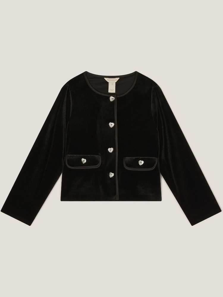 Monsoon Black Heart Button Velvet Jacket - Image 1 of 3 Monsoon Black Heart Button Velvet Jacket - Image 1 of 3