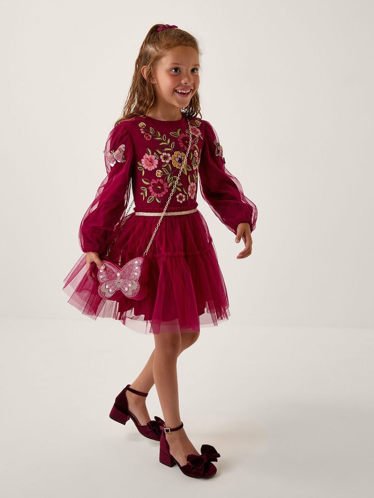 Monsoon Red Floral Embroidered Butterfly Disco Dress - Image 1 of 1 Monsoon Red Floral Embroidered Butterfly Disco Dress - Image 1 of 1