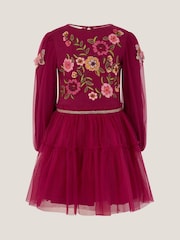 Monsoon Red Floral Embroidered Butterfly Disco Dress - Image 2 of 4