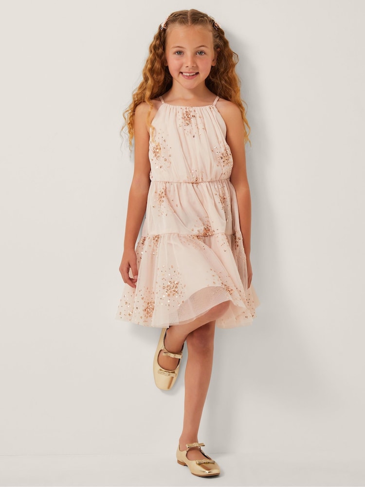 Monsoon Pink Tilly Sequin Tiered Party Dress - Image 1 of 4 Monsoon Pink Tilly Sequin Tiered Party Dress - Image 1 of 4