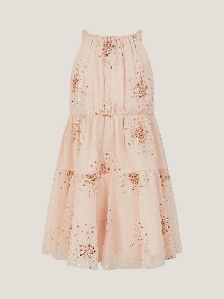 Monsoon Pink Tilly Sequin Tiered Party Dress - Image 2 of 4 Monsoon Pink Tilly Sequin Tiered Party Dress - Image 2 of 4