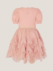 Monsoon Pink Bow Puff Sleeve Ruffle Dress - Image 3 of 4