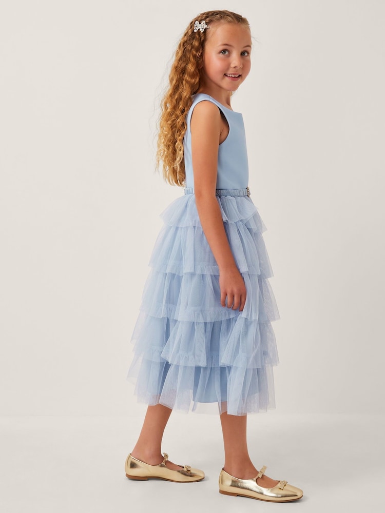 Monsoon Blue Sleeveless Belted Tulle Tier Dress - Image 1 of 4 Monsoon Blue Sleeveless Belted Tulle Tier Dress - Image 1 of 4