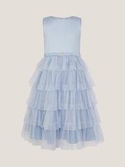 Monsoon Blue Sleeveless Belted Tulle Tier Dress - Image 2 of 4
