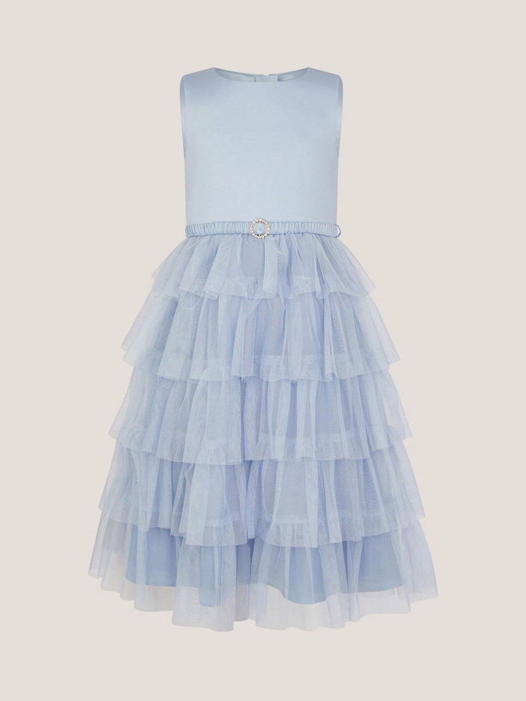 Monsoon Blue Sleeveless Belted Tulle Tier Dress - Image 2 of 4