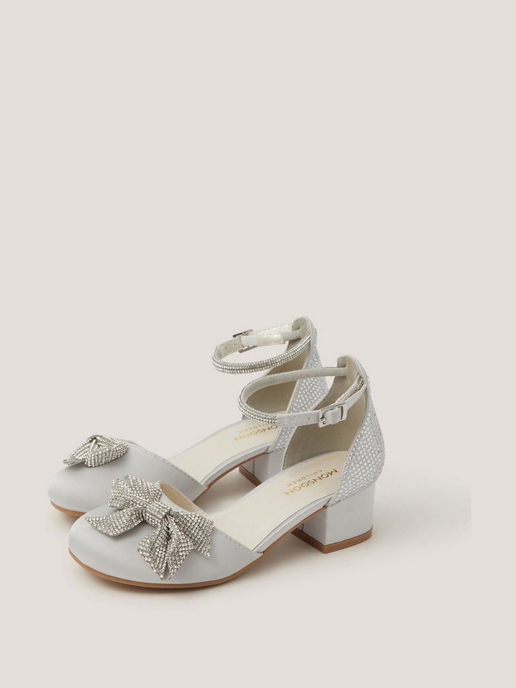 Monsoon Silver Sparkle Bow Two-Part Heels - Image 2 of 3 Monsoon Silver Sparkle Bow Two-Part Heels - Image 2 of 3