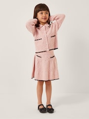 Monsoon Pink Bow Collar Cardigan & Knit Skirt Set - Image 1 of 1
