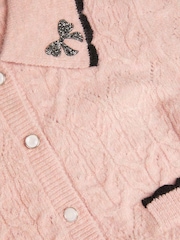 Monsoon Pink Bow Collar Cardigan & Knit Skirt Set - Image 4 of 4