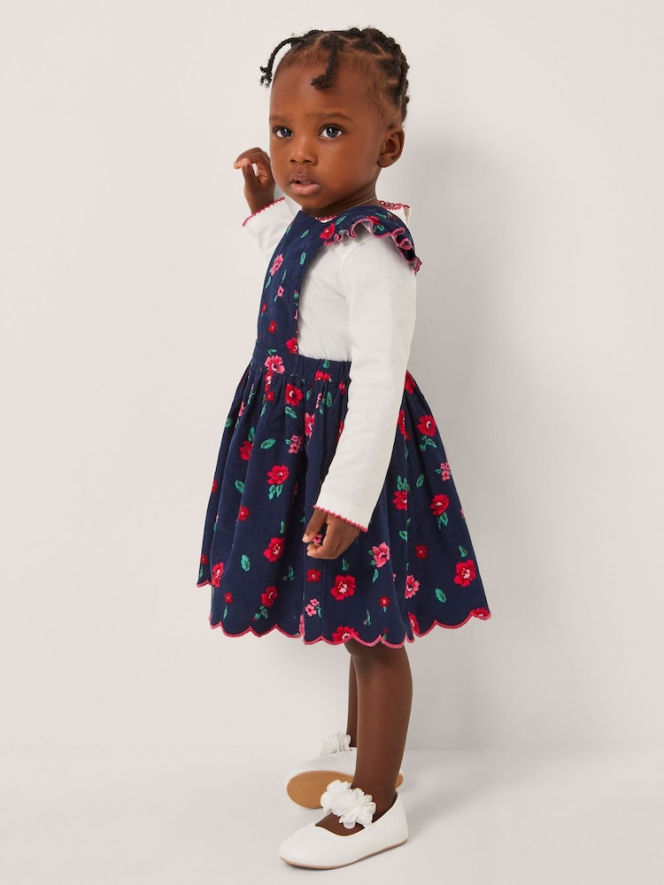 Monsoon Blue Baby Floral Print Top & Corduroy Pinafore Dress Set - Image 1 of 4 Monsoon Blue Baby Floral Print Top & Corduroy Pinafore Dress Set - Image 1 of 4