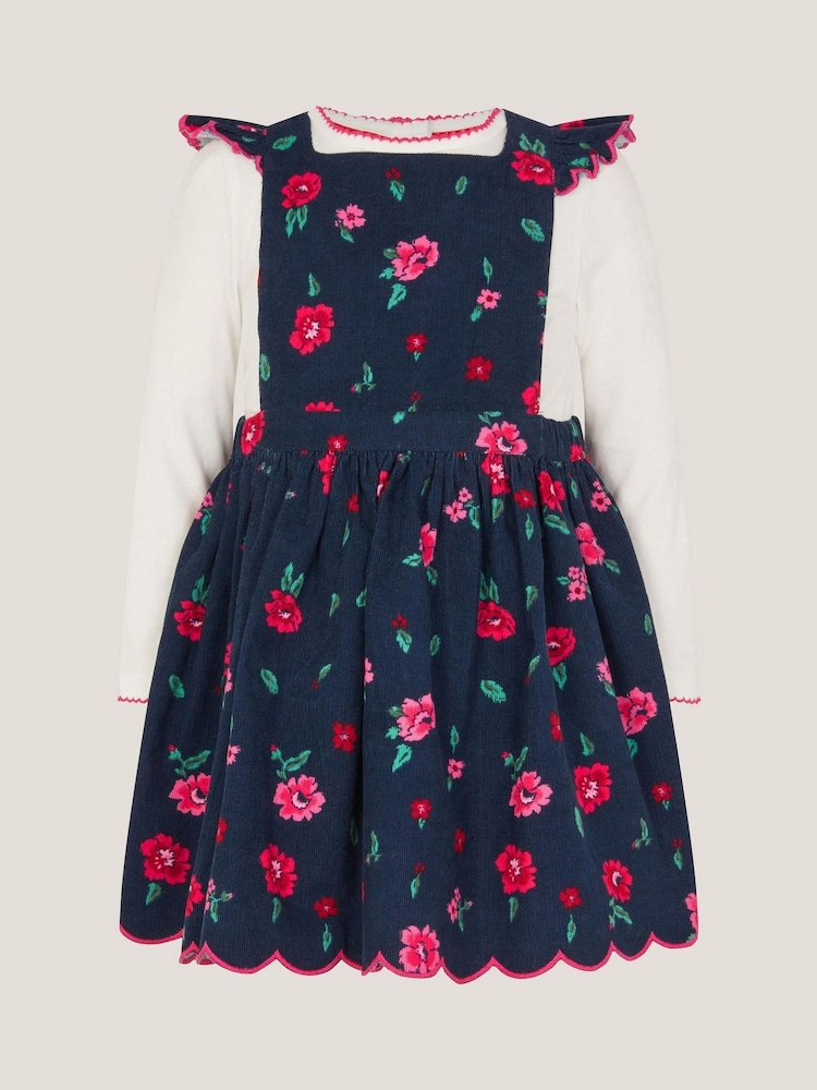 Monsoon Blue Baby Floral Print Top & Corduroy Pinafore Dress Set - Image 2 of 4 Monsoon Blue Baby Floral Print Top & Corduroy Pinafore Dress Set - Image 2 of 4