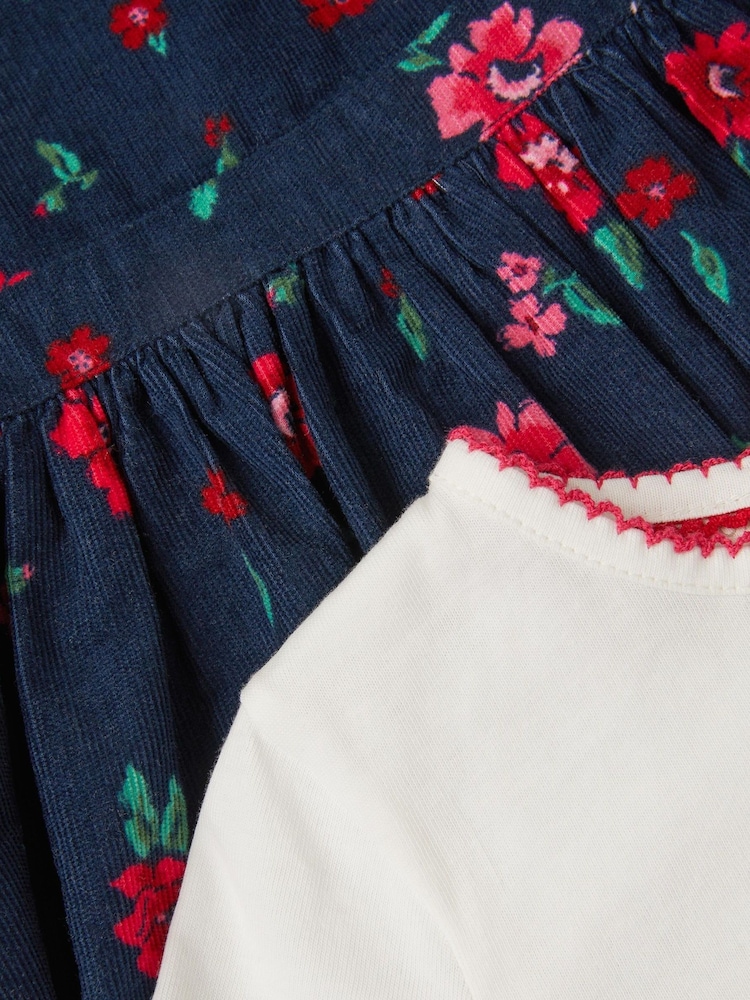 Monsoon Blue Baby Floral Print Top & Corduroy Pinafore Dress Set - Image 4 of 4