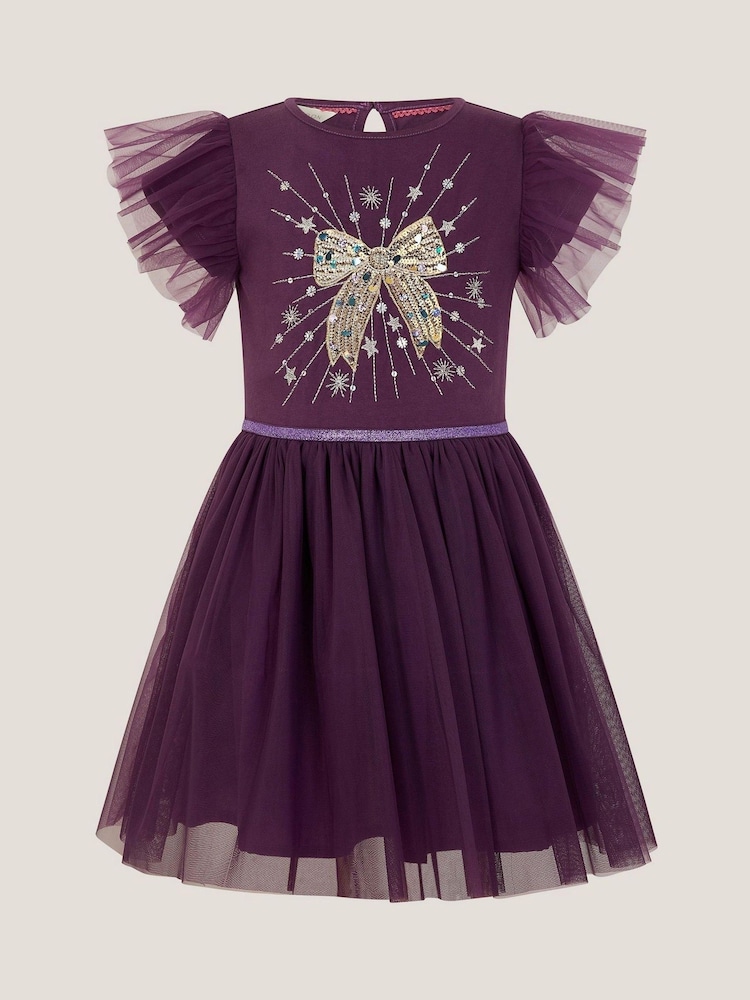 Monsoon Purple Embellished Bow Disco Dress - Image 1 of 3
