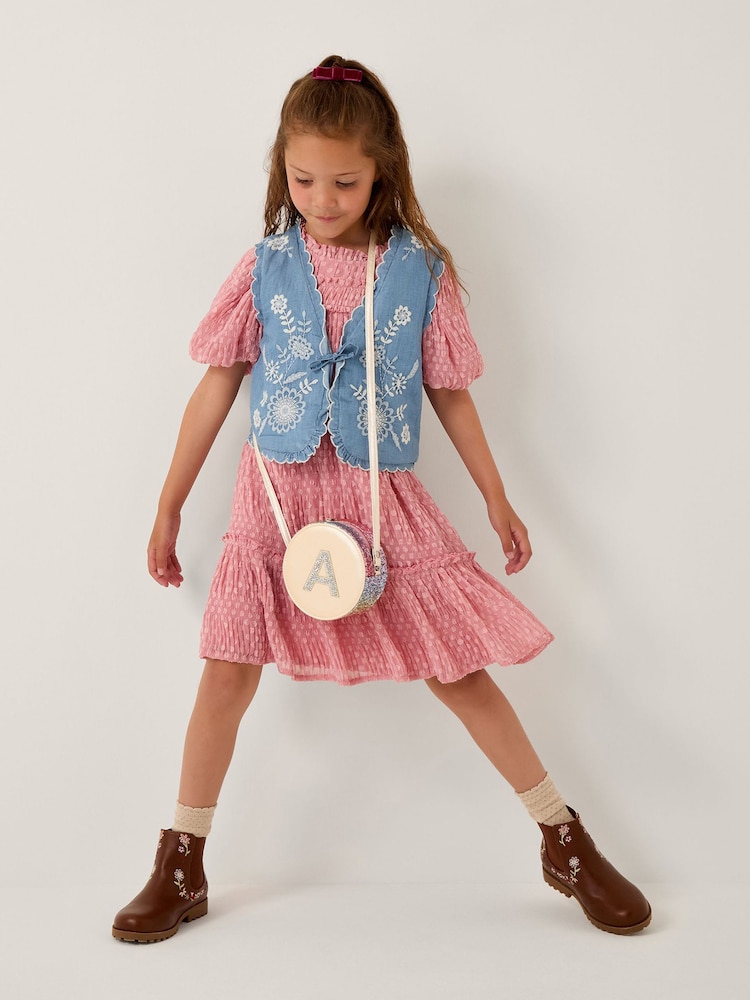 Monsoon Blue Embroidered Chambray Waistcoat - Image 1 of 4 Monsoon Blue Embroidered Chambray Waistcoat - Image 1 of 4