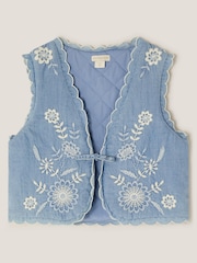 Monsoon Blue Embroidered Chambray Waistcoat - Image 2 of 4