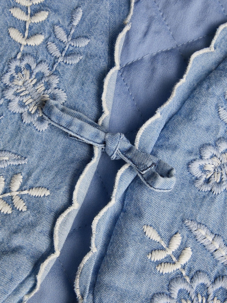Monsoon Blue Embroidered Chambray Waistcoat - Image 4 of 4
