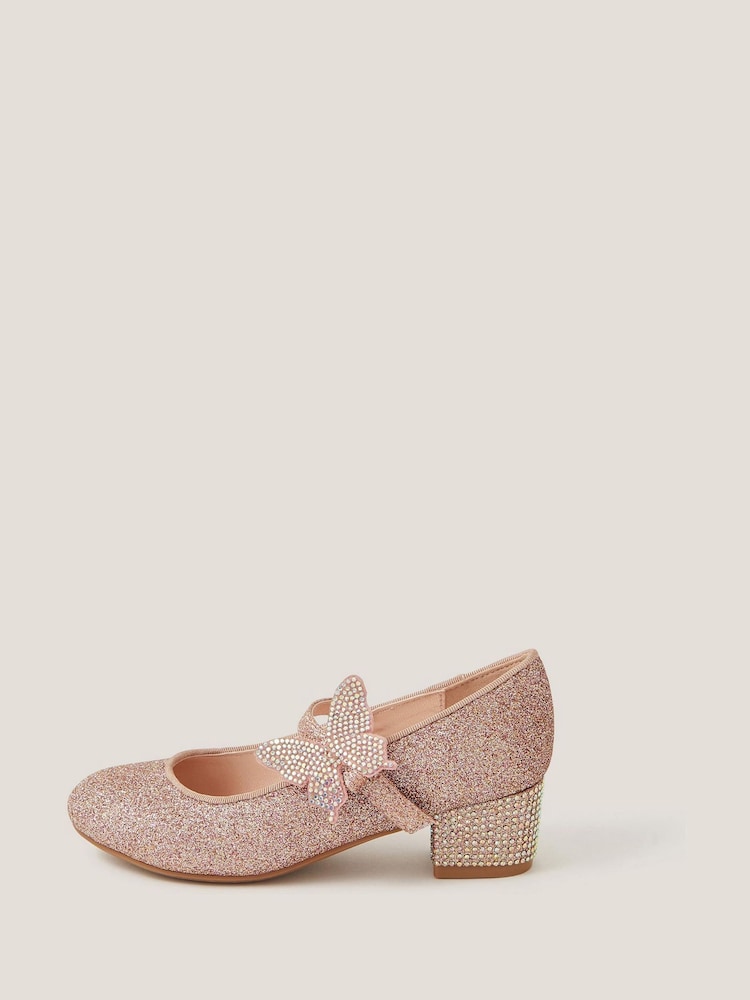 Monsoon Pink Glitter Butterfly Strap Heels - Image 3 of 3 Monsoon Pink Glitter Butterfly Strap Heels - Image 3 of 3