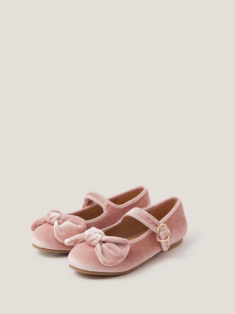 Monsoon Pink Velvet Bow Strap Ballet Flats - Image 2 of 3