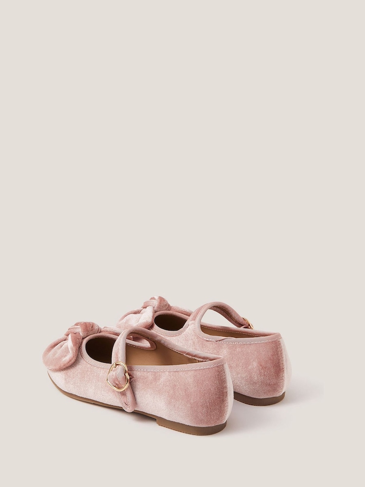 Monsoon Pink Velvet Bow Strap Ballet Flats - Image 3 of 3 Monsoon Pink Velvet Bow Strap Ballet Flats - Image 3 of 3