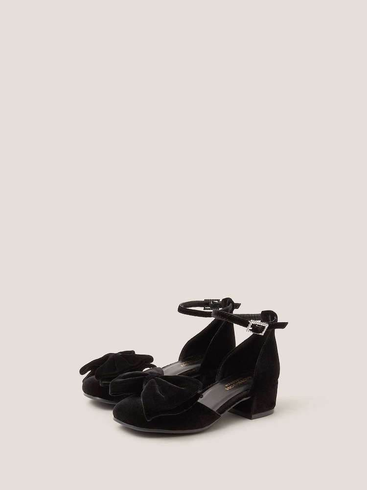 Monsoon Black Velvet Bow Two-Part Heels - Image 2 of 3 Monsoon Black Velvet Bow Two-Part Heels - Image 2 of 3