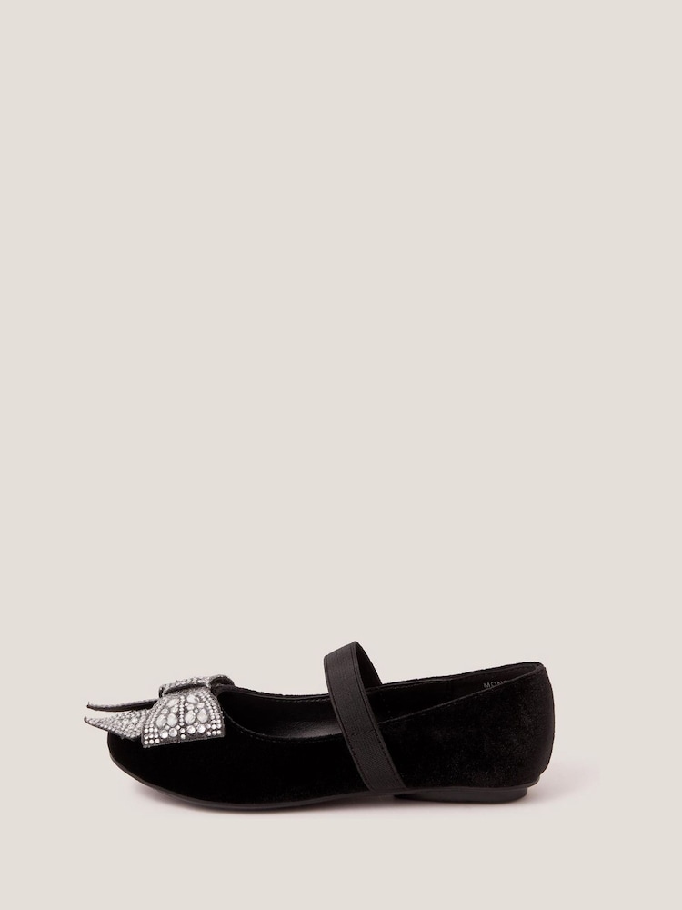 Monsoon Black Jewel Bow Velvet Ballet Flats - Image 1 of 3 Monsoon Black Jewel Bow Velvet Ballet Flats - Image 1 of 3