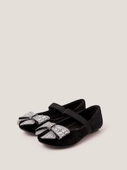 Monsoon Black Jewel Bow Velvet Ballet Flats - Image 2 of 3