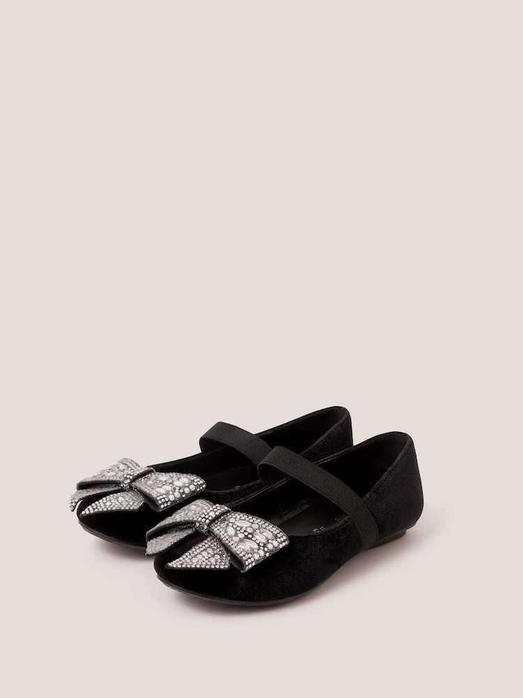 Monsoon Black Jewel Bow Velvet Ballet Flats - Image 2 of 3 Monsoon Black Jewel Bow Velvet Ballet Flats - Image 2 of 3