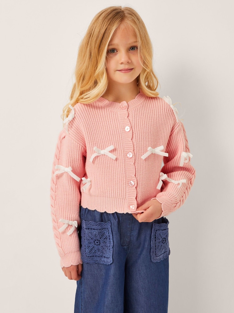 Monsoon Pink Bow Knit Cardigan - Image 1 of 4 Monsoon Pink Bow Knit Cardigan - Image 1 of 4