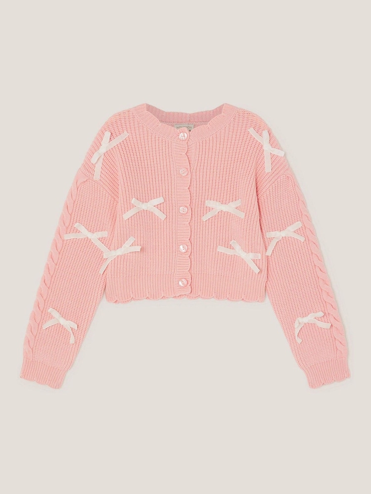 Monsoon Pink Bow Knit Cardigan - Image 2 of 4 Monsoon Pink Bow Knit Cardigan - Image 2 of 4
