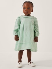 Monsoon Green Baby Embroidered Collar Long Sleeve Dress - Image 1 of 1
