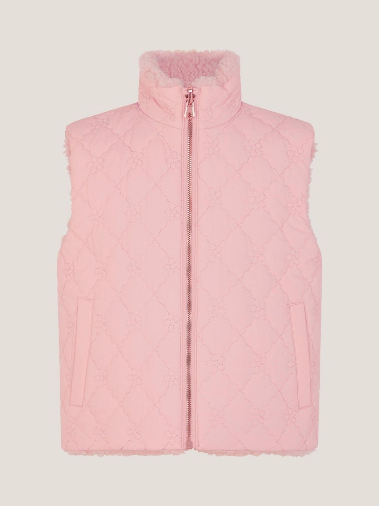 Monsoon Pink Reversible Floral Print Quilted Gilet - Image 2 of 4 Monsoon Pink Reversible Floral Print Quilted Gilet - Image 2 of 4