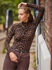 Ro&Zo Animal Leopard Cashmere Blend High Neck Top - Image 1 of 4