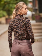 Ro&Zo Animal Leopard Cashmere Blend High Neck Top - Image 2 of 4