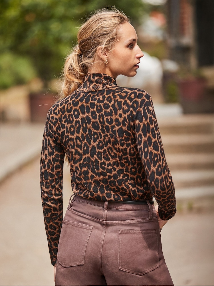 Ro&Zo Animal Leopard Cashmere Blend High Neck Top - Image 2 of 4