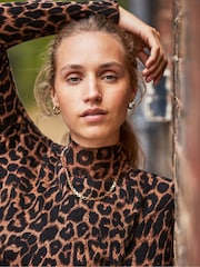 Ro&Zo Animal Leopard Cashmere Blend High Neck Top - Image 3 of 4